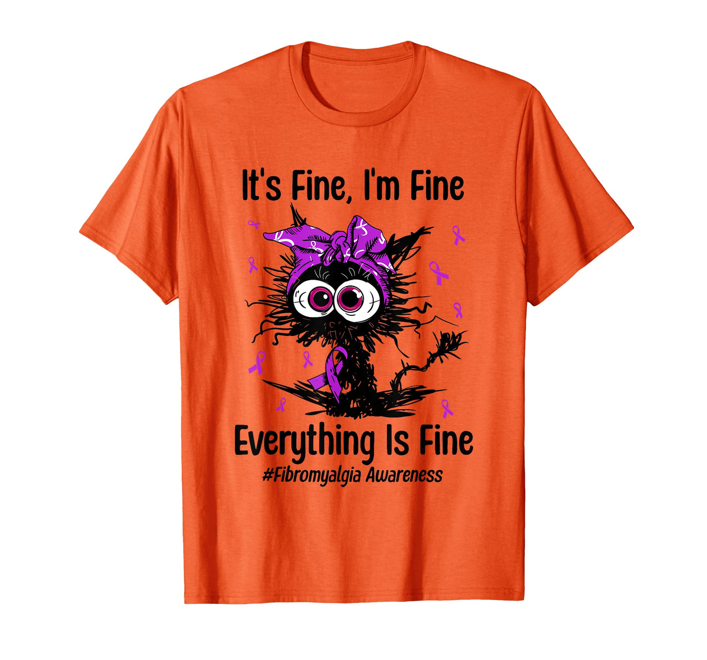 Funny Cat Fibromyalgia Awareness Fibro Warrior Ribbon Purple Men Women Kids T-Shirt