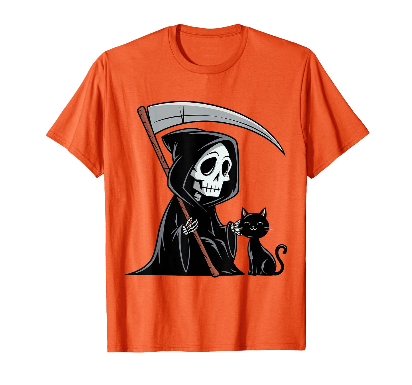 Funny Grim Reaper Black Cat Lovers Spooky Halloween Cats Men Women T-Shirt