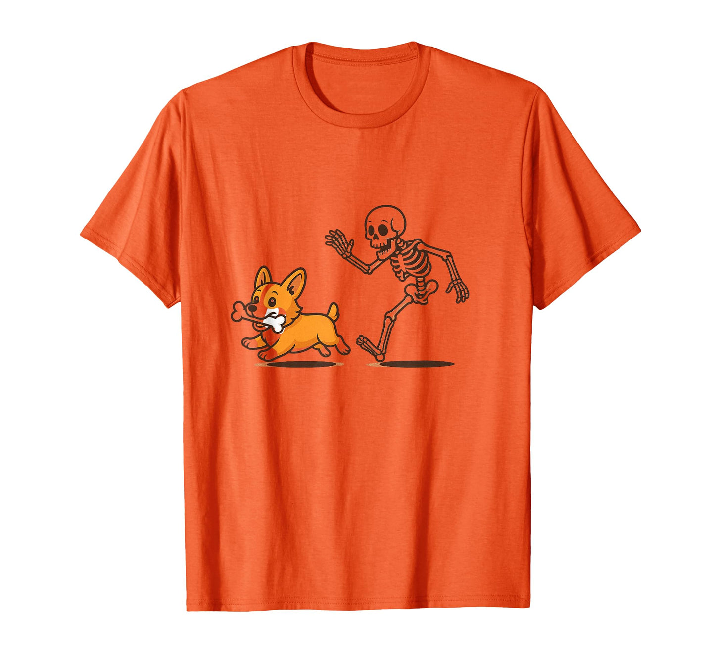 Funny Skeleton Chasing Corgi Halloween Dog Mom Pet Lover T-Shirt