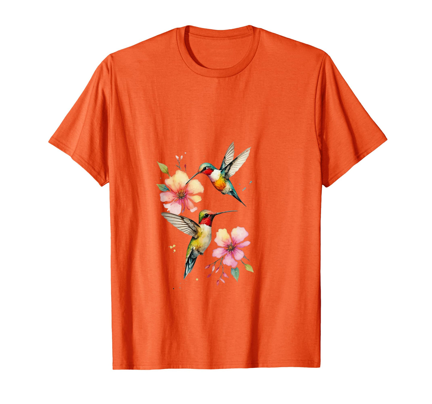 Vibrant Hummingbirds and Floral Watercolor Artwork T-Shirt