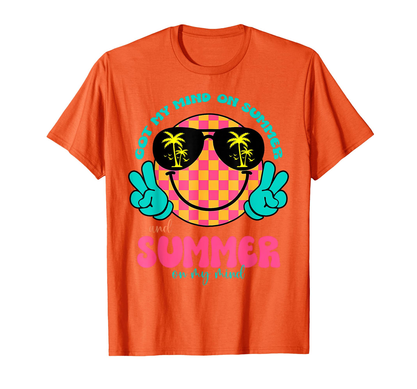 Groovy Happy Face Summer Vibes Got My Mind On Summer Teacher T-Shirt