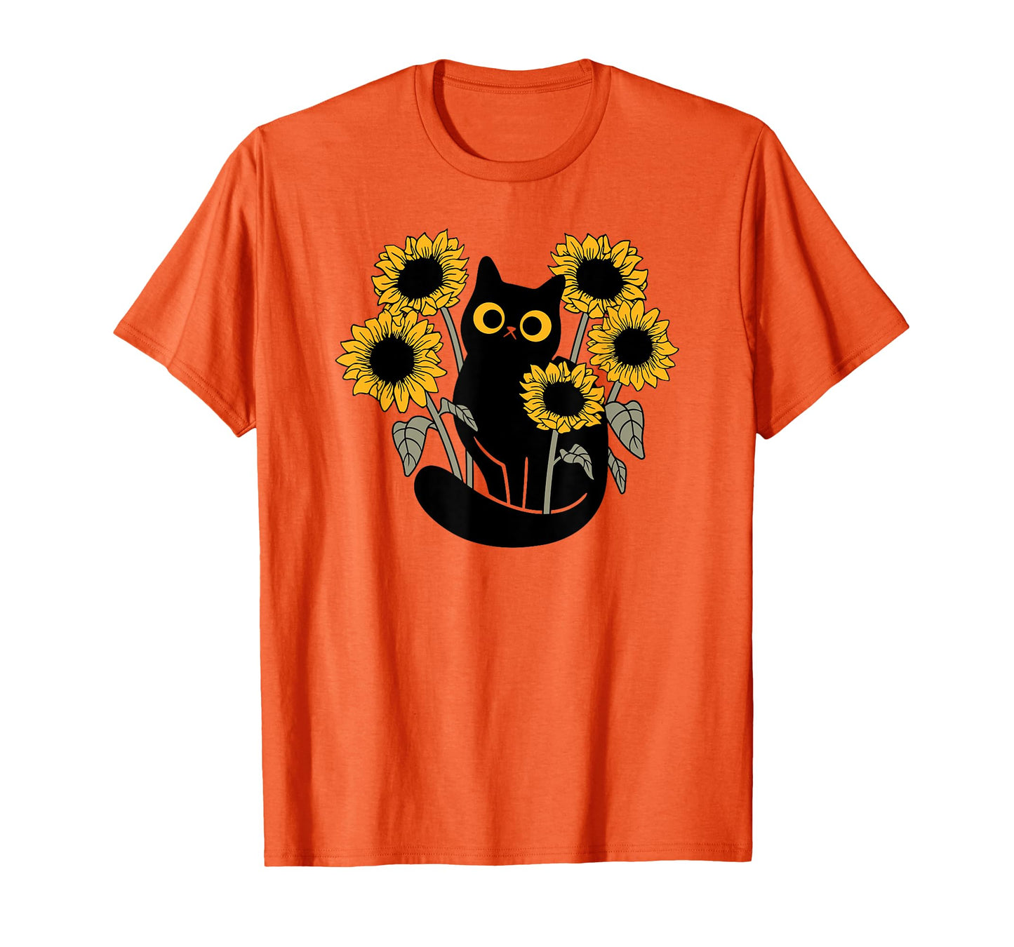 Black Cat in Sunflowers T-Shirt for Men Women Girls Kids