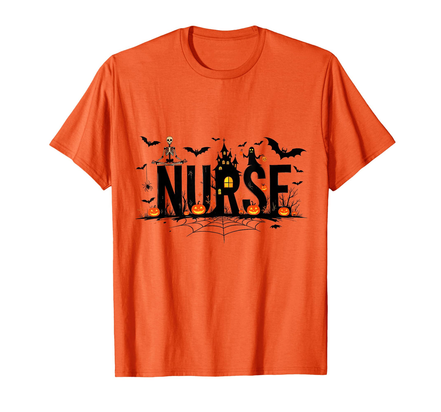 Halloween Nurse Design with Skeleton and Pumpkins T-Shirt