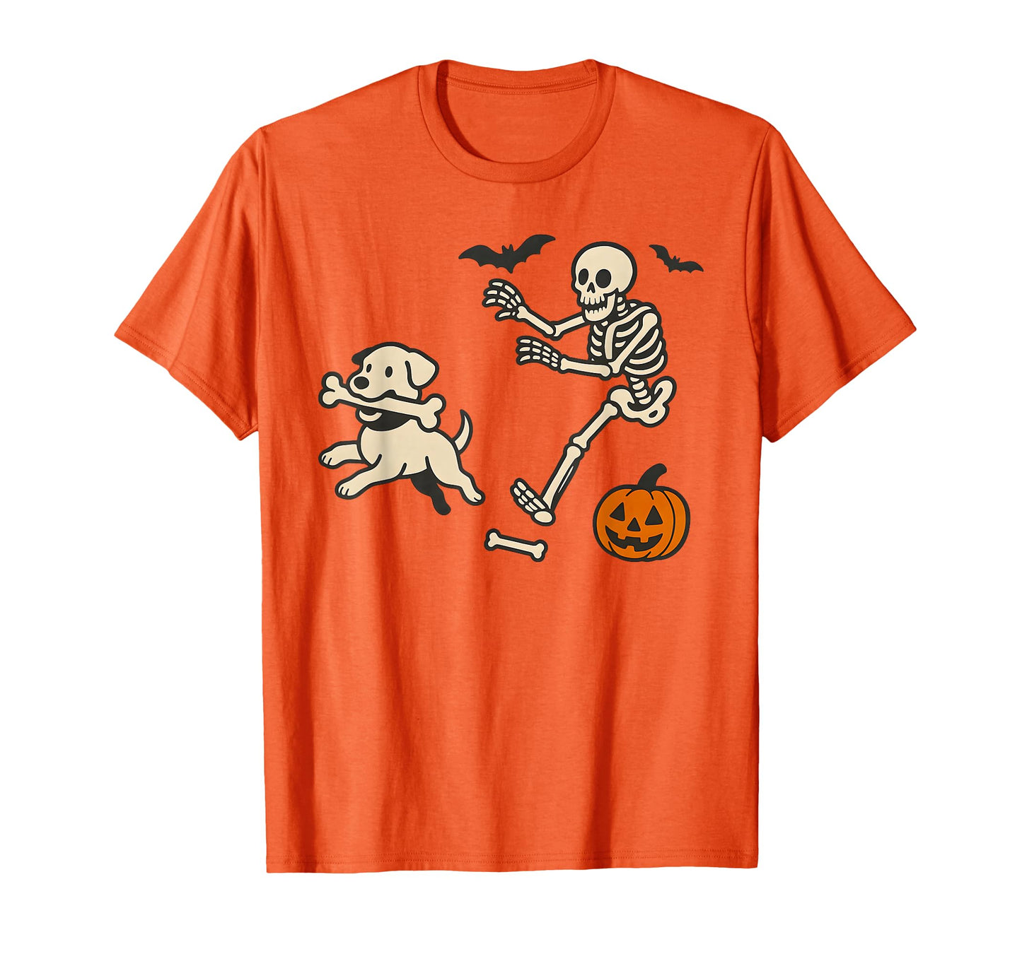Funny Skeleton Halloween Dog Skeleton Chasing Dog Men Women T-Shirt