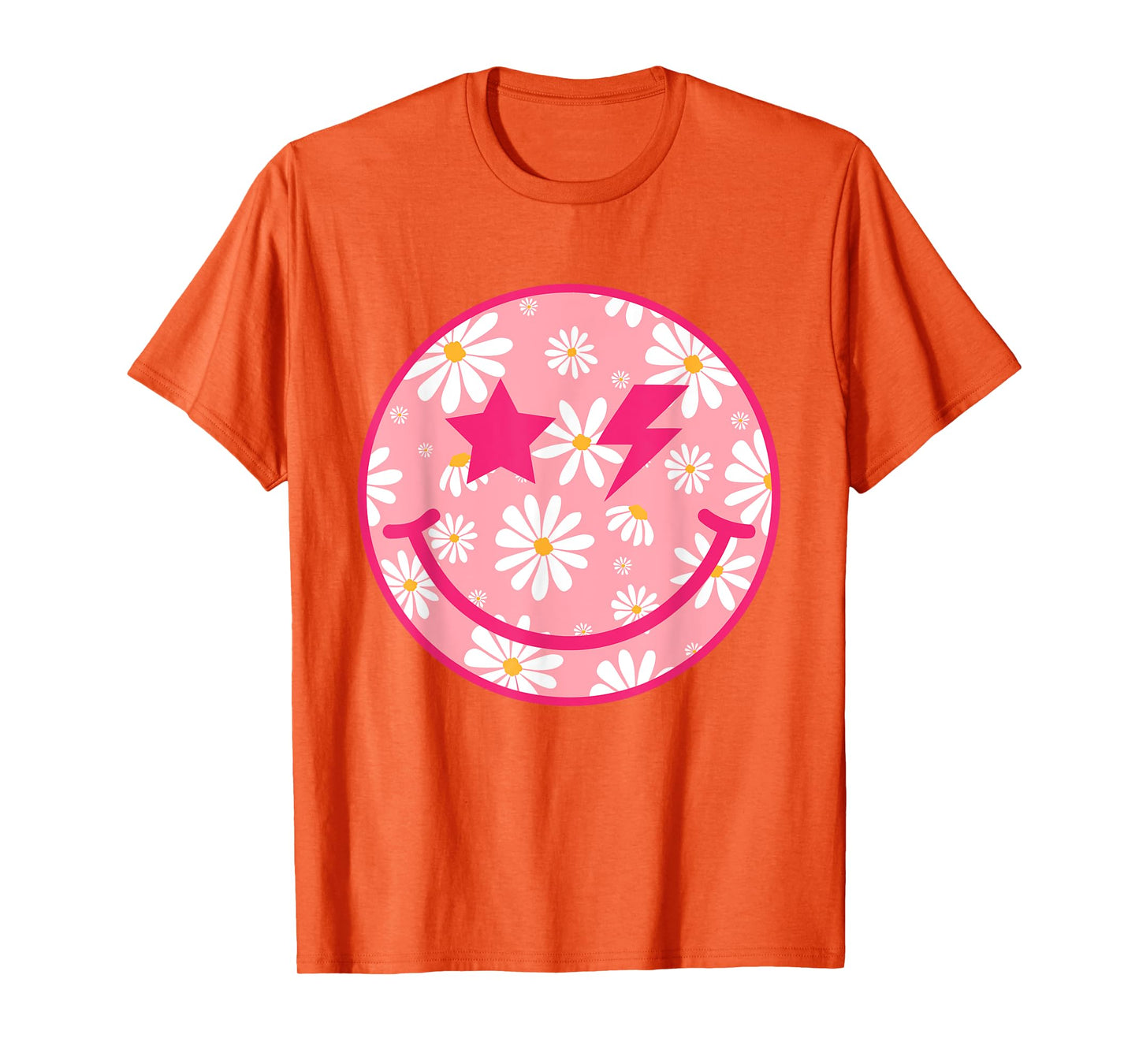 Retro Pink Happy Face Checkered Pattern Smile Face Trendy T-Shirt