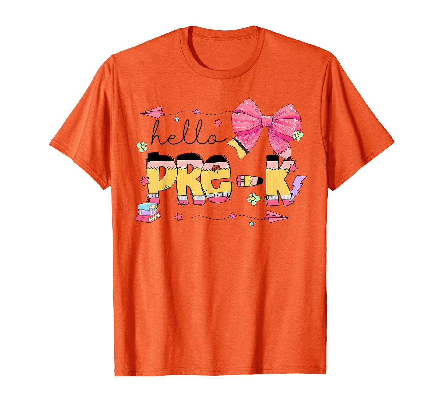 Back To School Hello Pre-k Teacher Coquette Pencil Bow T-Shirt