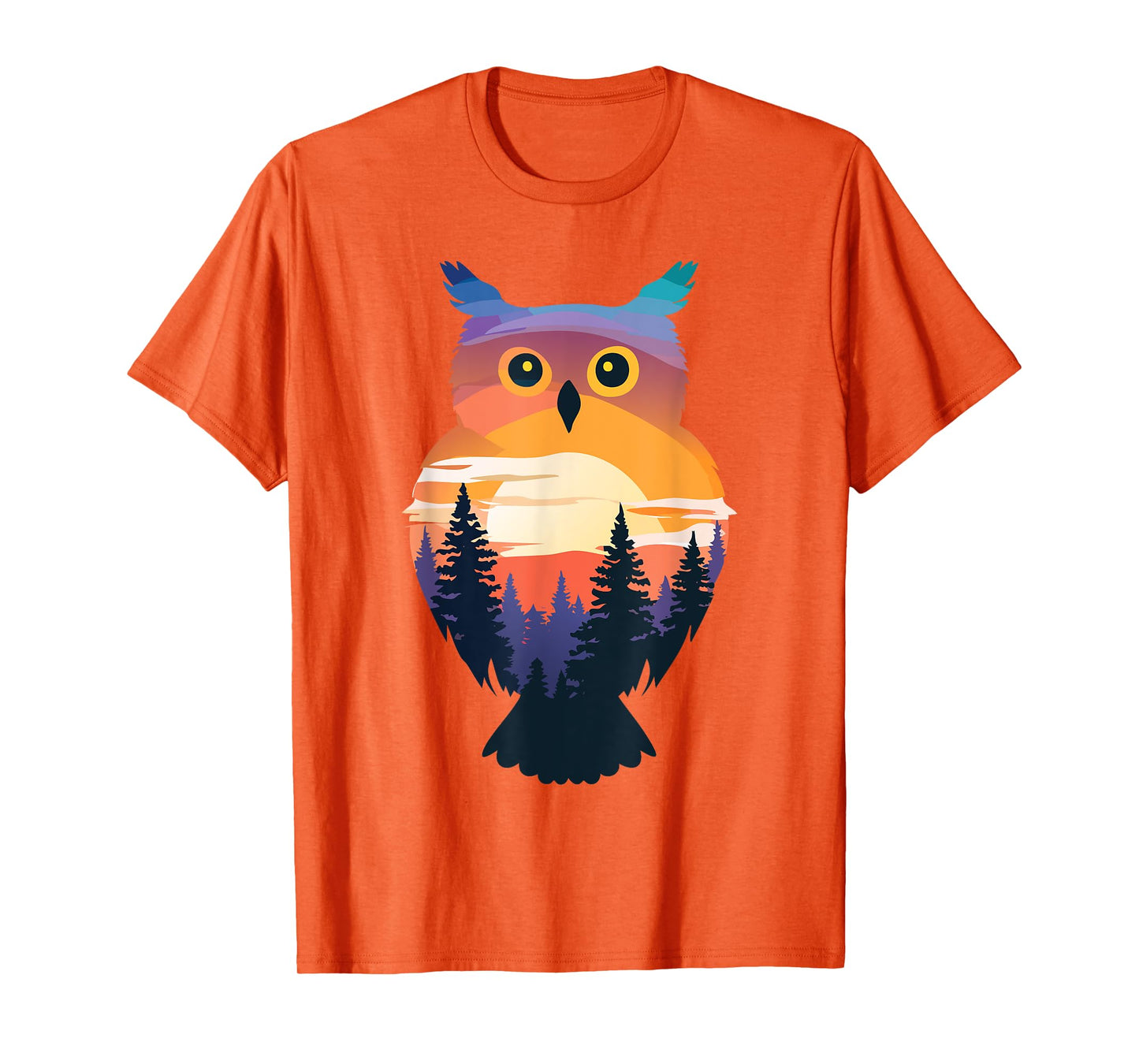 Watercolor Owl Silhouette Camping Forest Mens Women Kids Owl T-Shirt