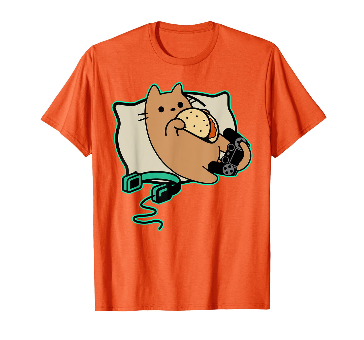 Nerdy Gamer Cat Eating Tacos Game Paused T-Shirt