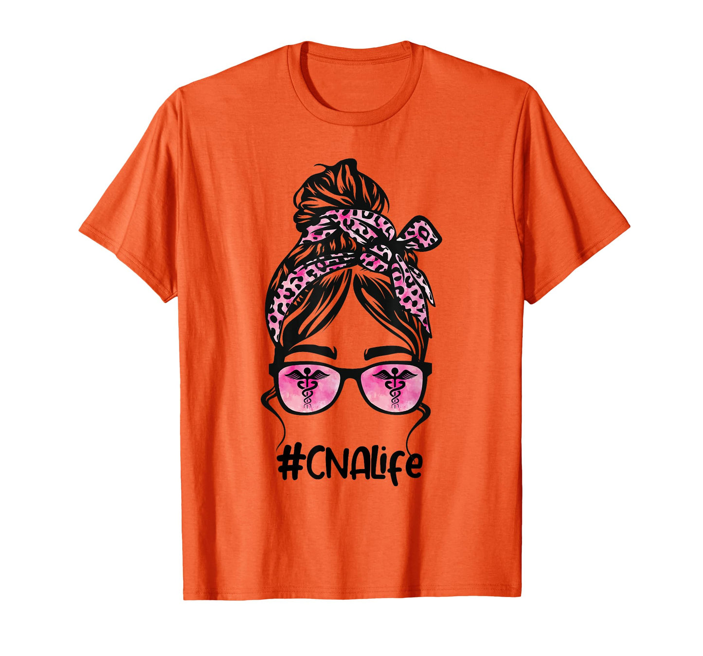 CNA Nurse Life Bleached Pink Leopard Messy Bun T-Shirt