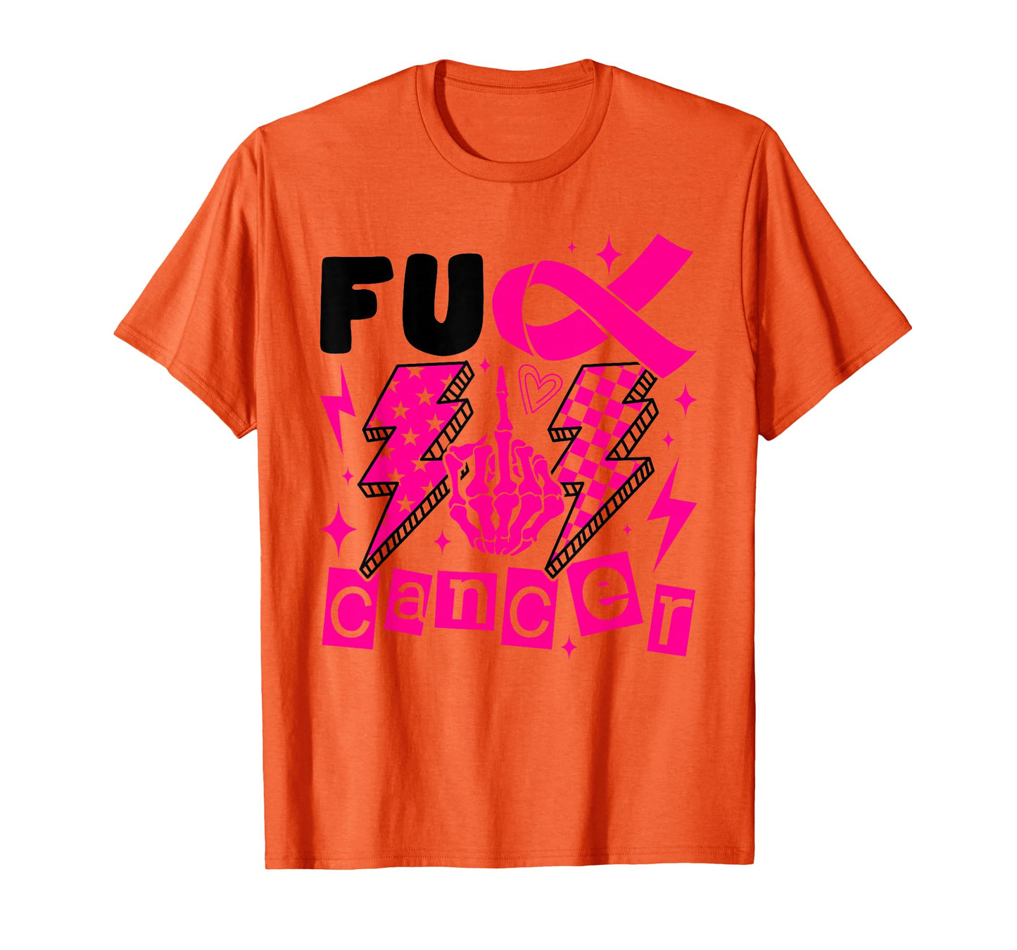 Breast Cancer Awareness Fight Hand Checkered Lightning Bolt T-Shirt