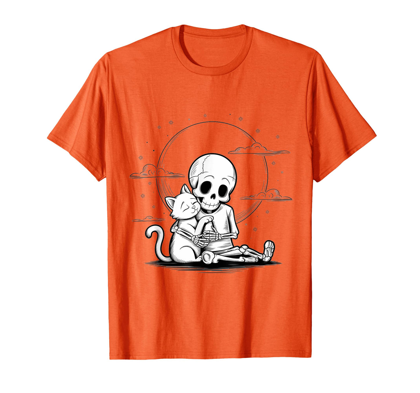 Cute Skeleton Hugging Cat Halloween T-Shirt