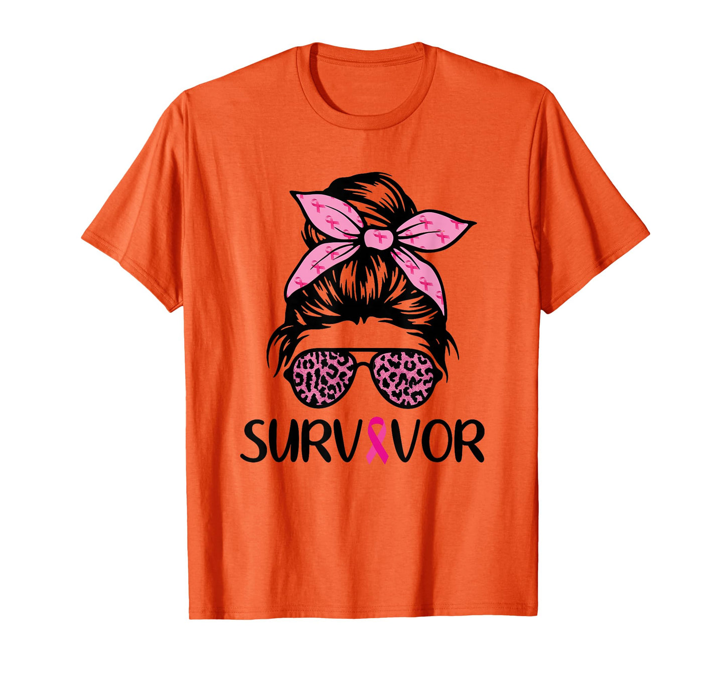 Survivor Breast Cancer Awareness Shirt Messy Bun Pink T-Shirt