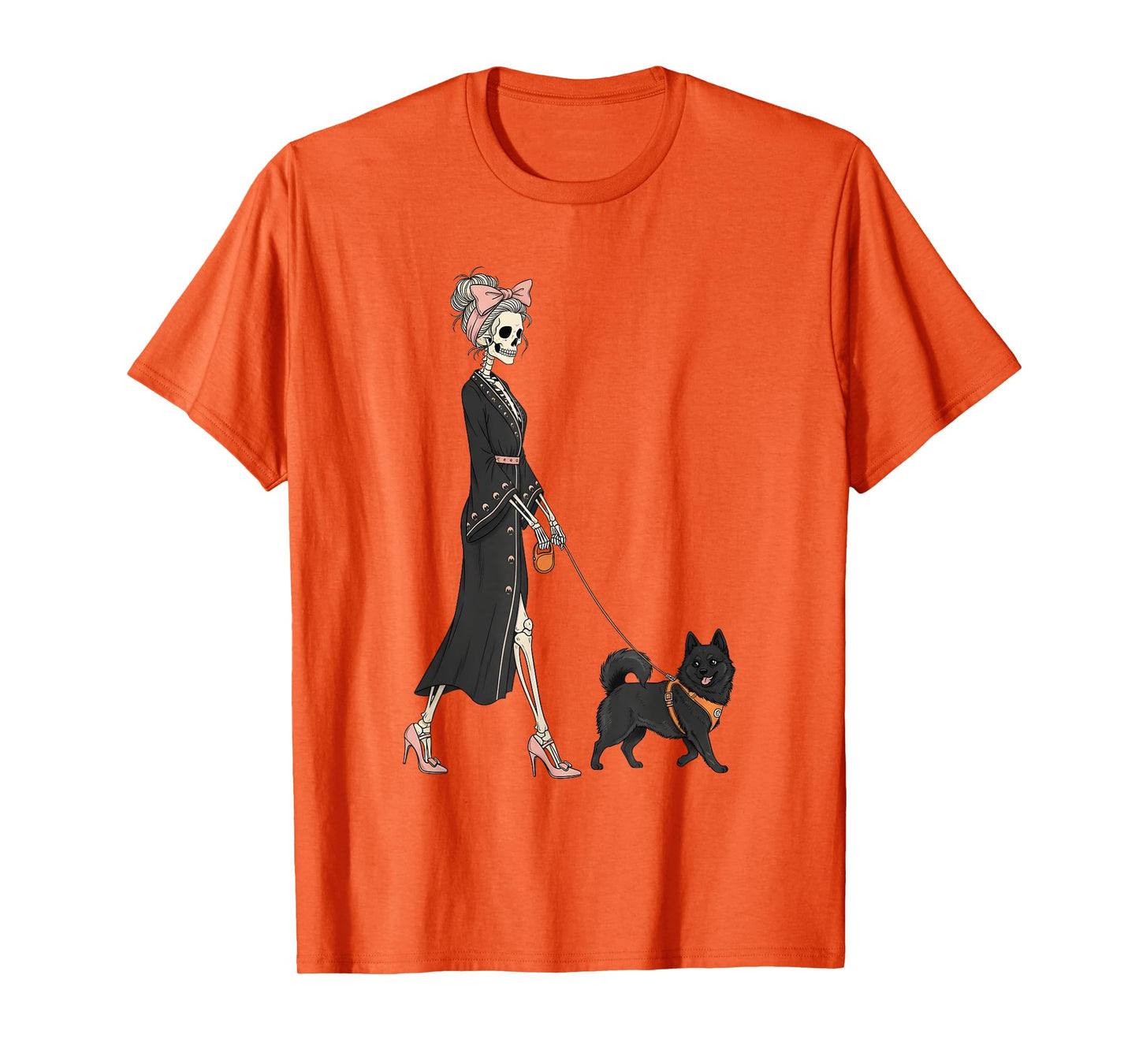 Skeleton Schipperke Dog Walking Halloween Women T-Shirt