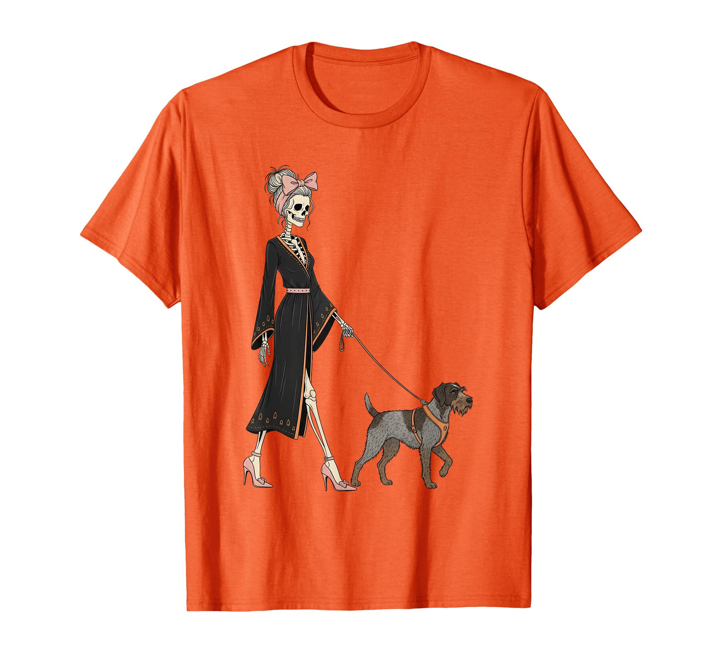 Skeleton Wirehaired Pointing Griffon Dog Walking Halloween T-Shirt