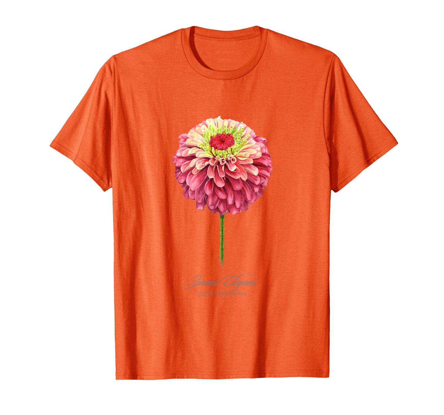 Red and Pink Zinnia Flower Botanical Painting T-Shirt