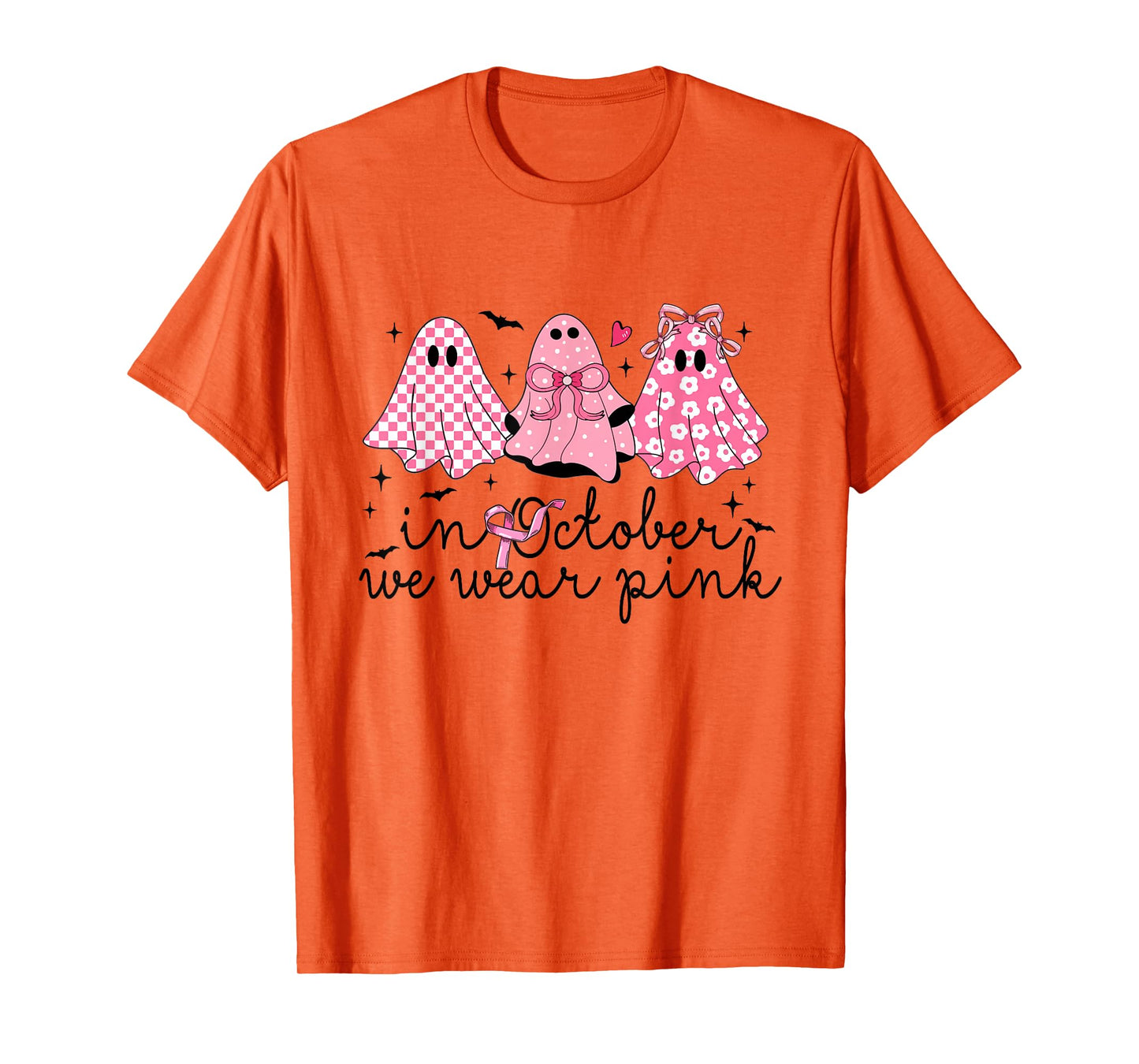Breast Cancer Support Squad in October We Wear Pink Ghosts T-Shirt