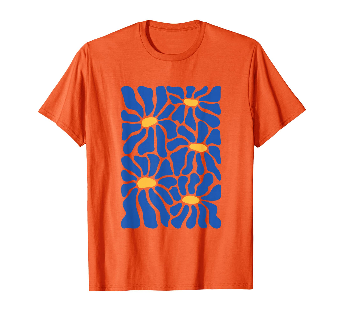 Vintage Blue and Yellow Abstract Floral Art T-Shirt