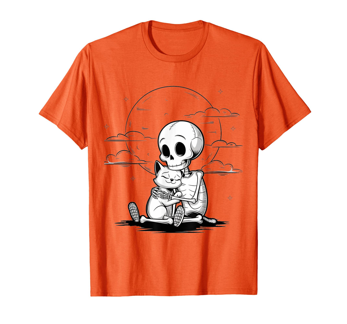 Cute Skeleton Hugging Cat Halloween T-Shirt