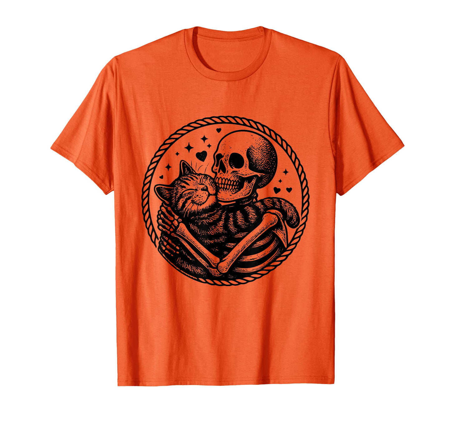Skeleton Hugging Cat Funny Halloween Costume Tee T-Shirt
