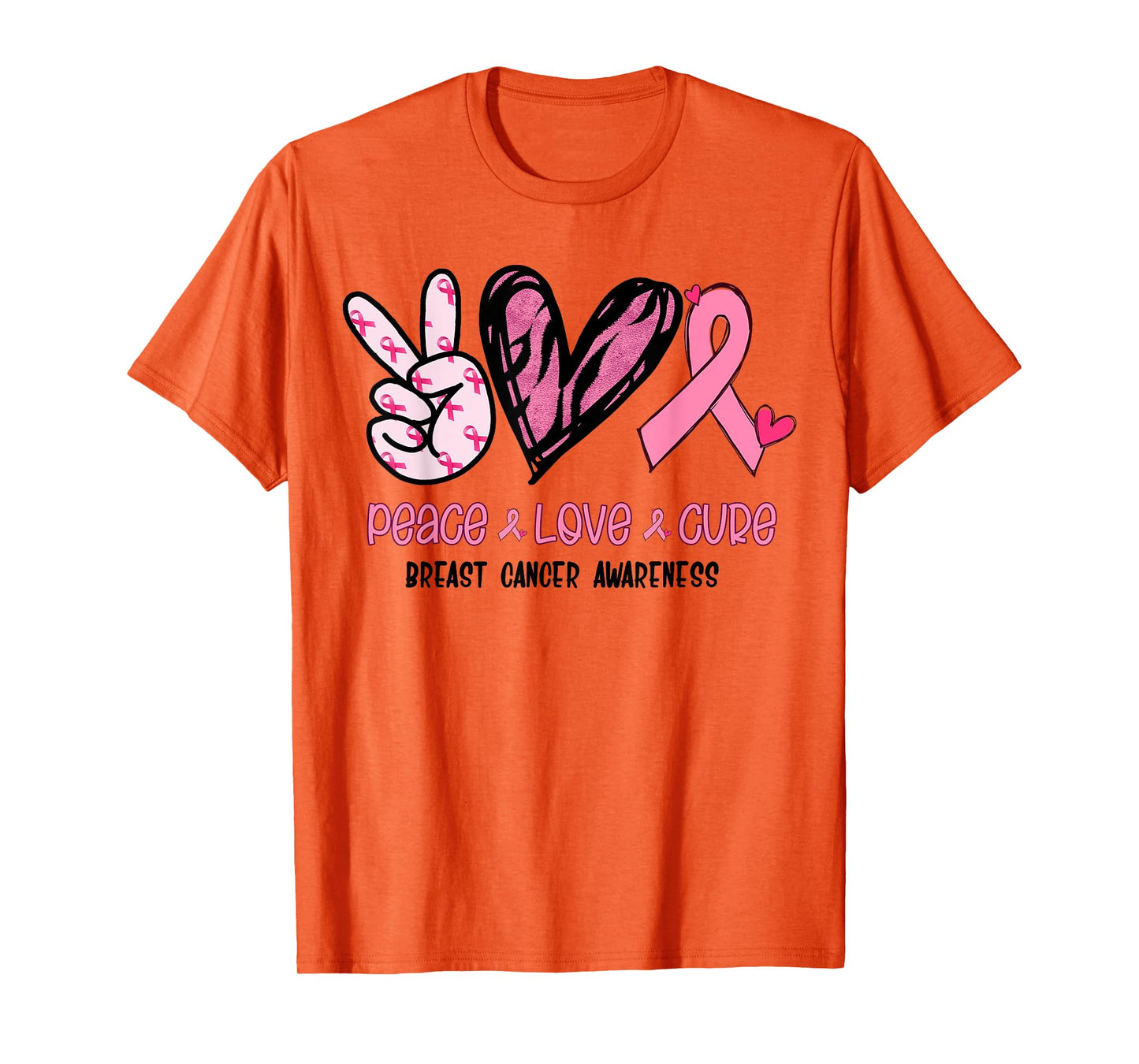 Breast Cancer Peace Love Cure In October We Wear Pink Ribbon T-Shirt