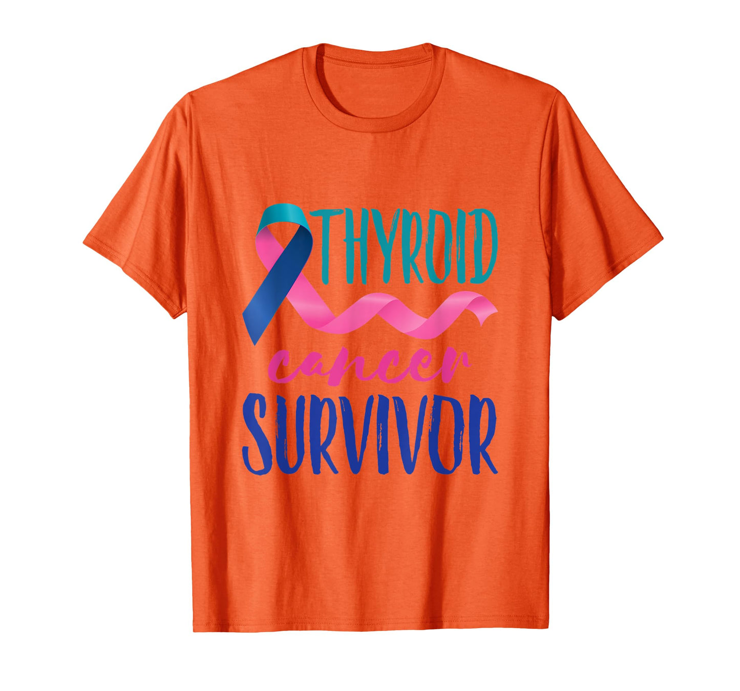 Thyroid Cancer Survivor Awareness Ribbon Teal Blue Pink T-Shirt