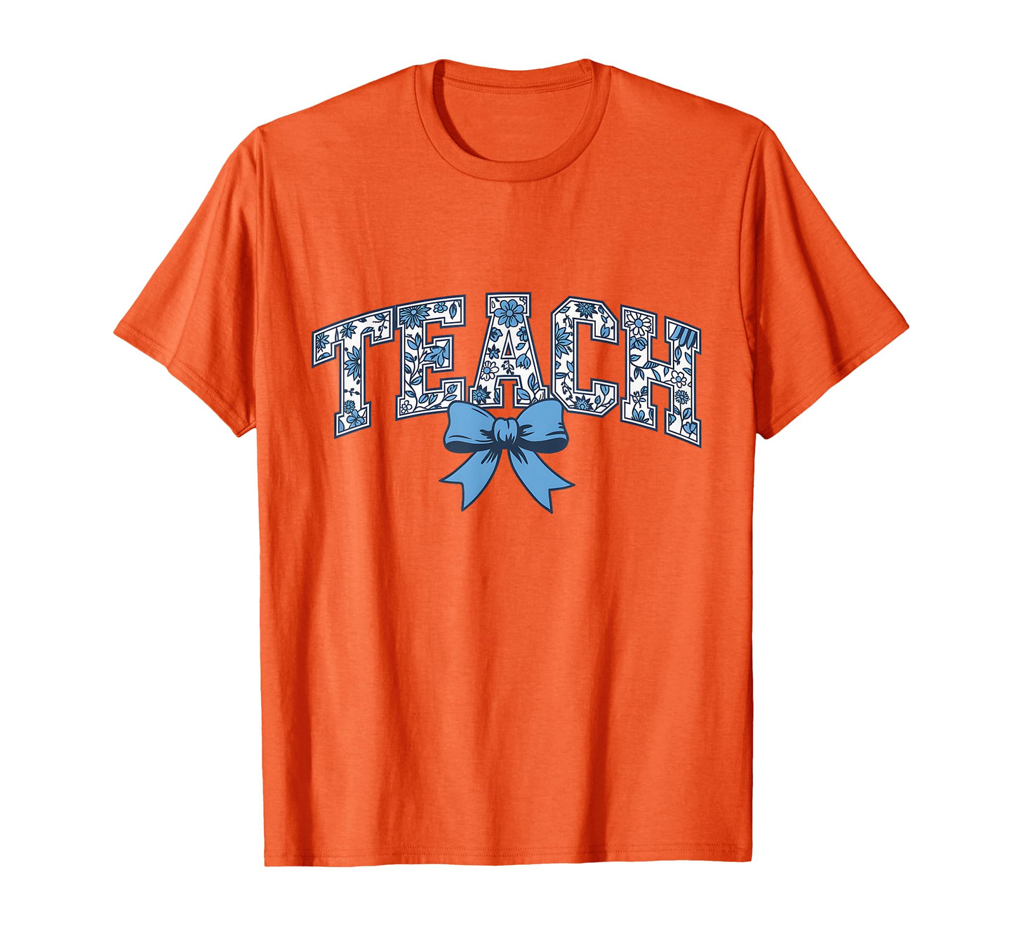 Teacher Coquette Toile Blue Bow Floral T-Shirt