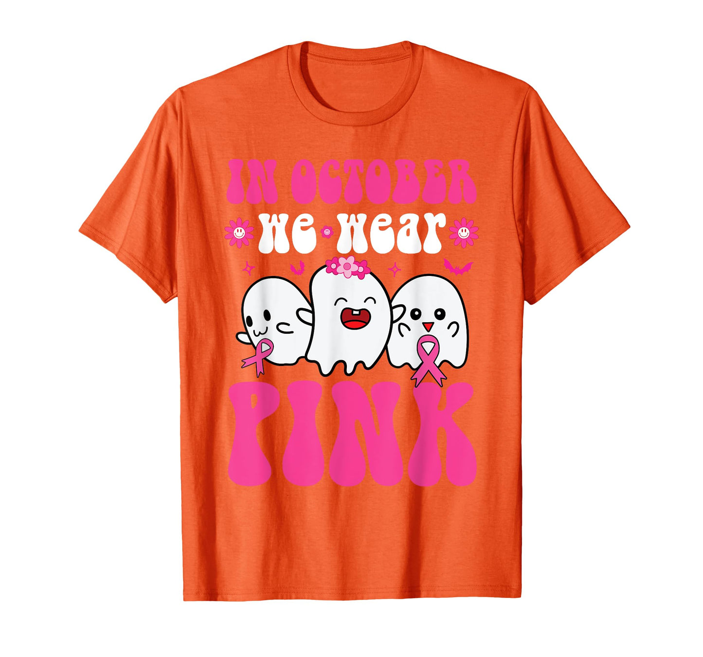 Groovy Wear Pink Breast Cancer Warrior Ghost Halloween Girls T-Shirt