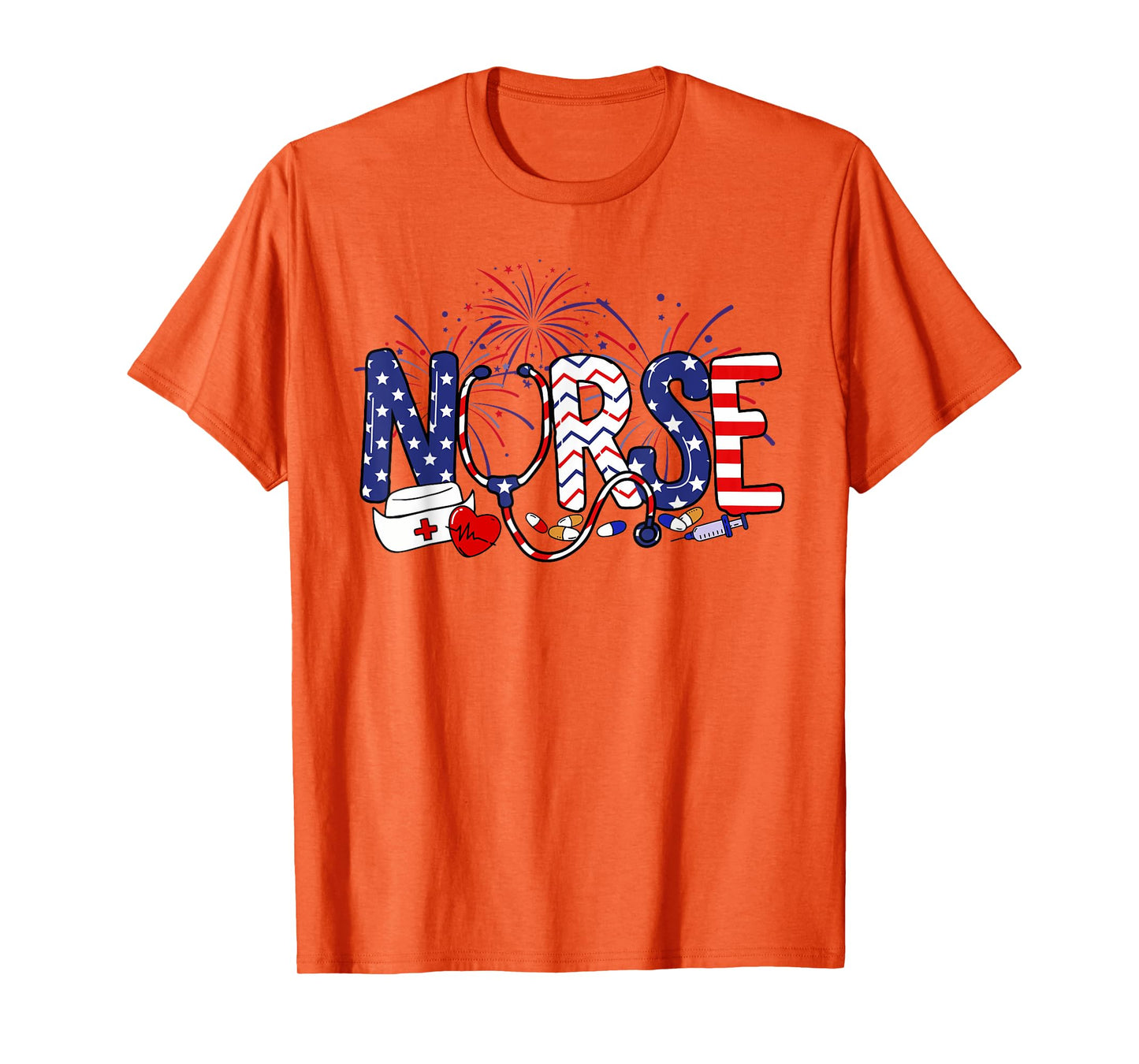 American Nurse 4th of July Nurse Stethoscope Nursing Womens T-Shirt