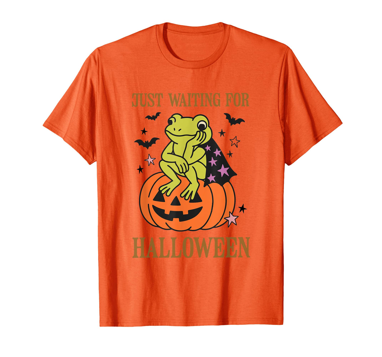 Just Waiting for Halloween Cute Frog Spooky Pumpkin T-Shirt