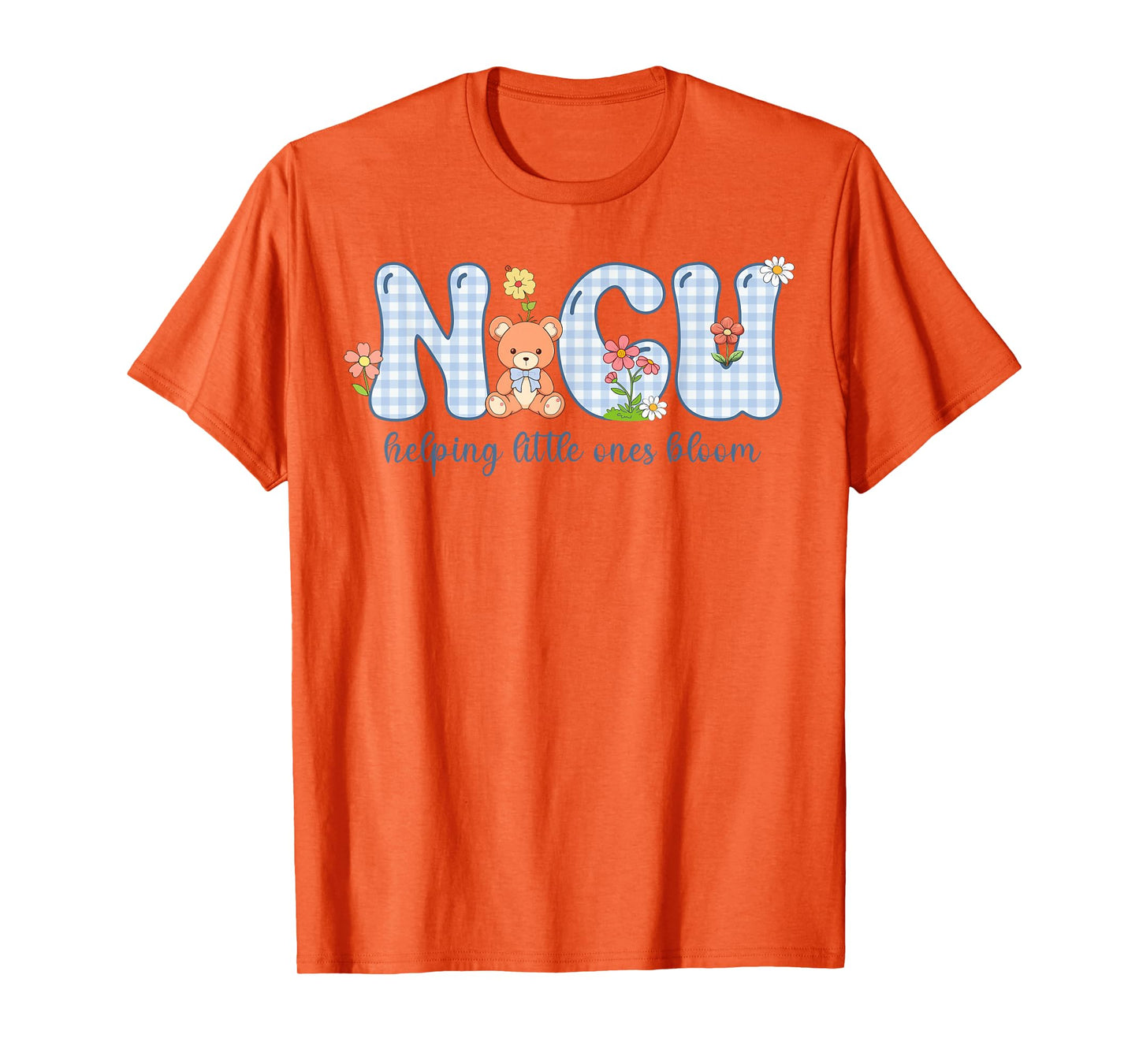 NICU Nurse Helping Little Ones Bloom Unit Bear Gingham T-Shirt