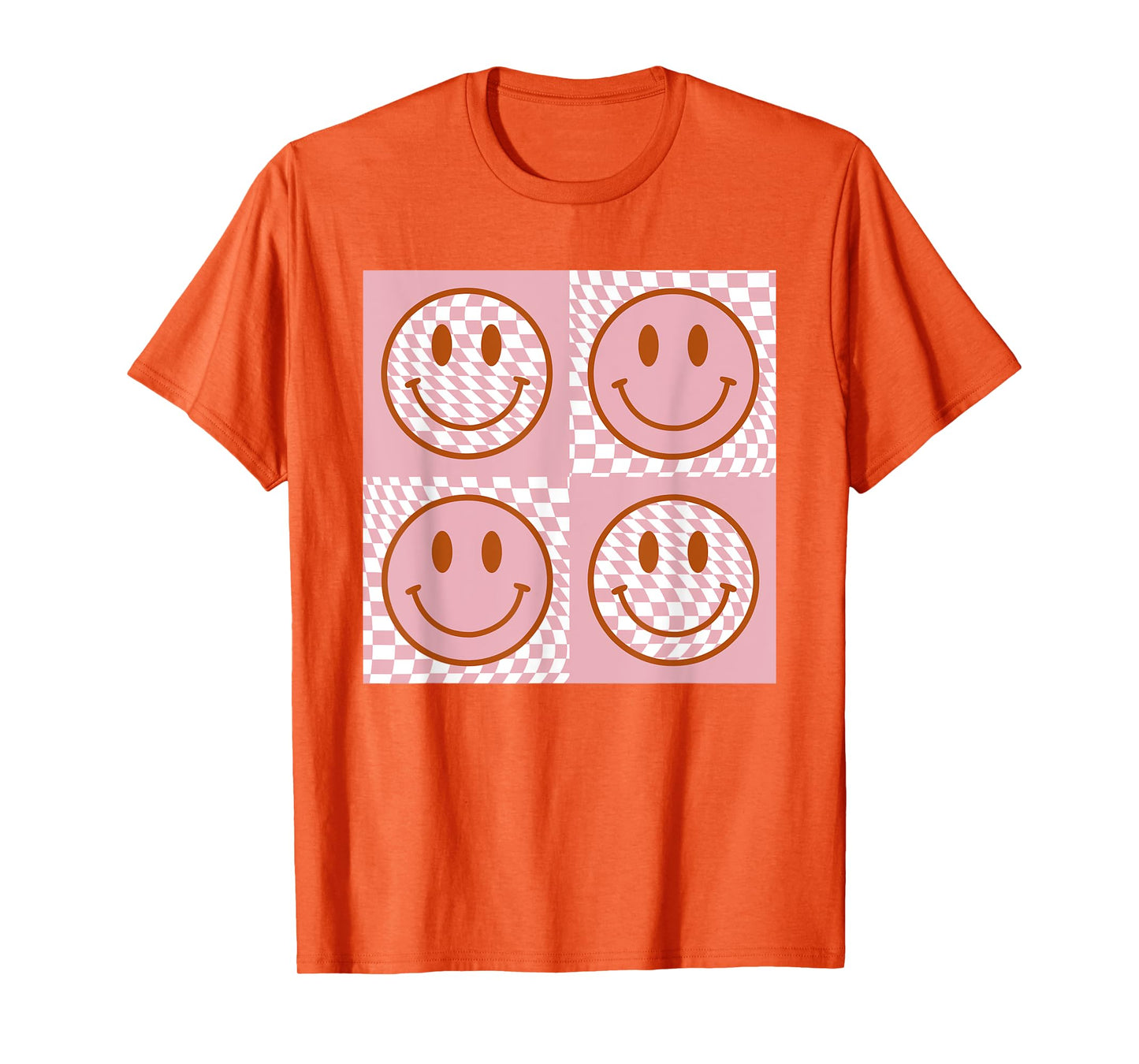 Checkered Pattern Happy Face Shirt Retro Pink Smile Face T-Shirt