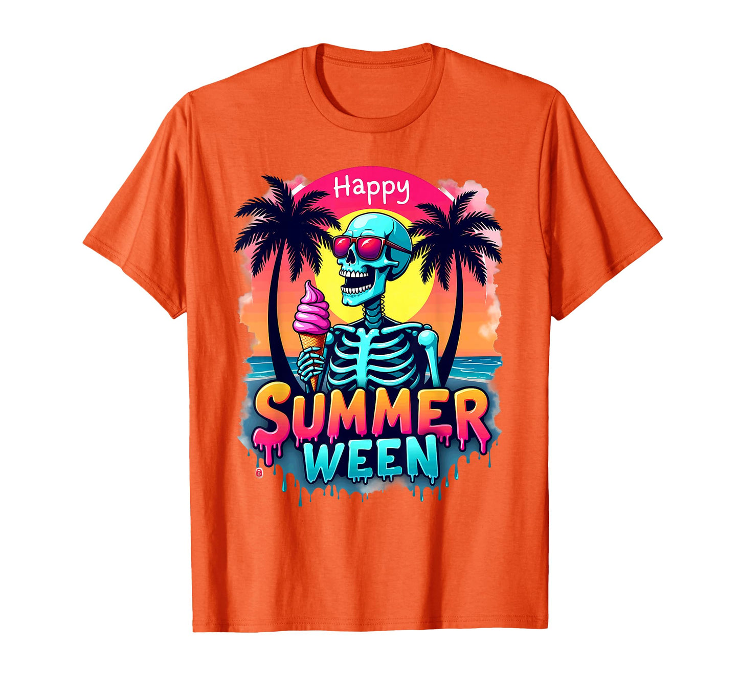 Summer Vacation Tropical Beach Skeleton Happy Summerween T-Shirt
