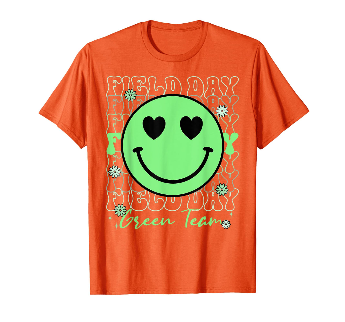 Field Day Green Team Smile Face Field Day Games Kids Teacher T-Shirt