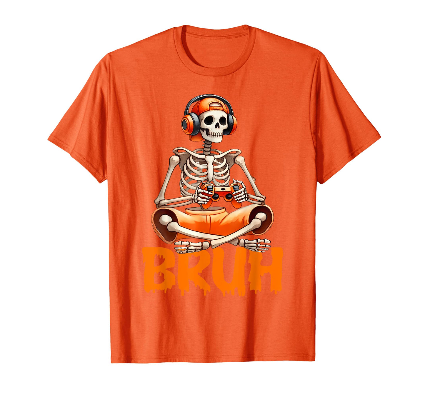 Bruh Halloween Boys Kids Gamer Mens Skeleton Video Gaming T-Shirt