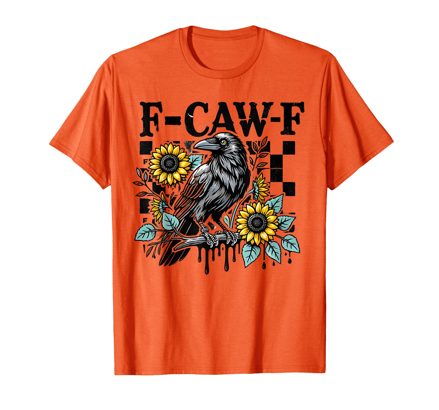 F-Caw-F Bird Floral Funny Humor Sunflowers Falcon Checkered T-Shirt