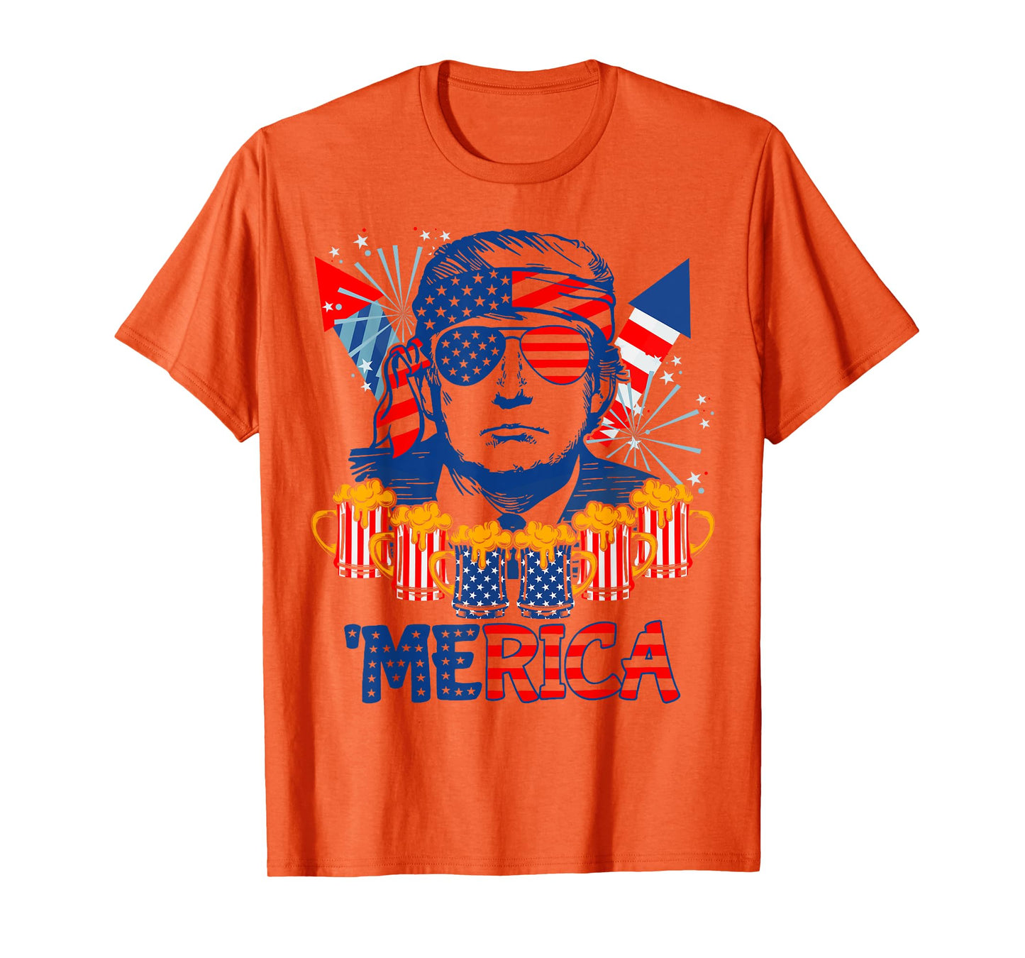 'MERICA TRUMP Drink Beer 4th Of July American Flag Fireworks T-Shirt for Women Men
