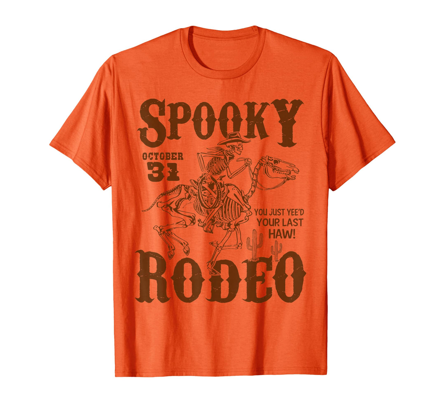 Retro October 31 Rodeo Western Skeleton Spooky Season Cowboy T-Shirt