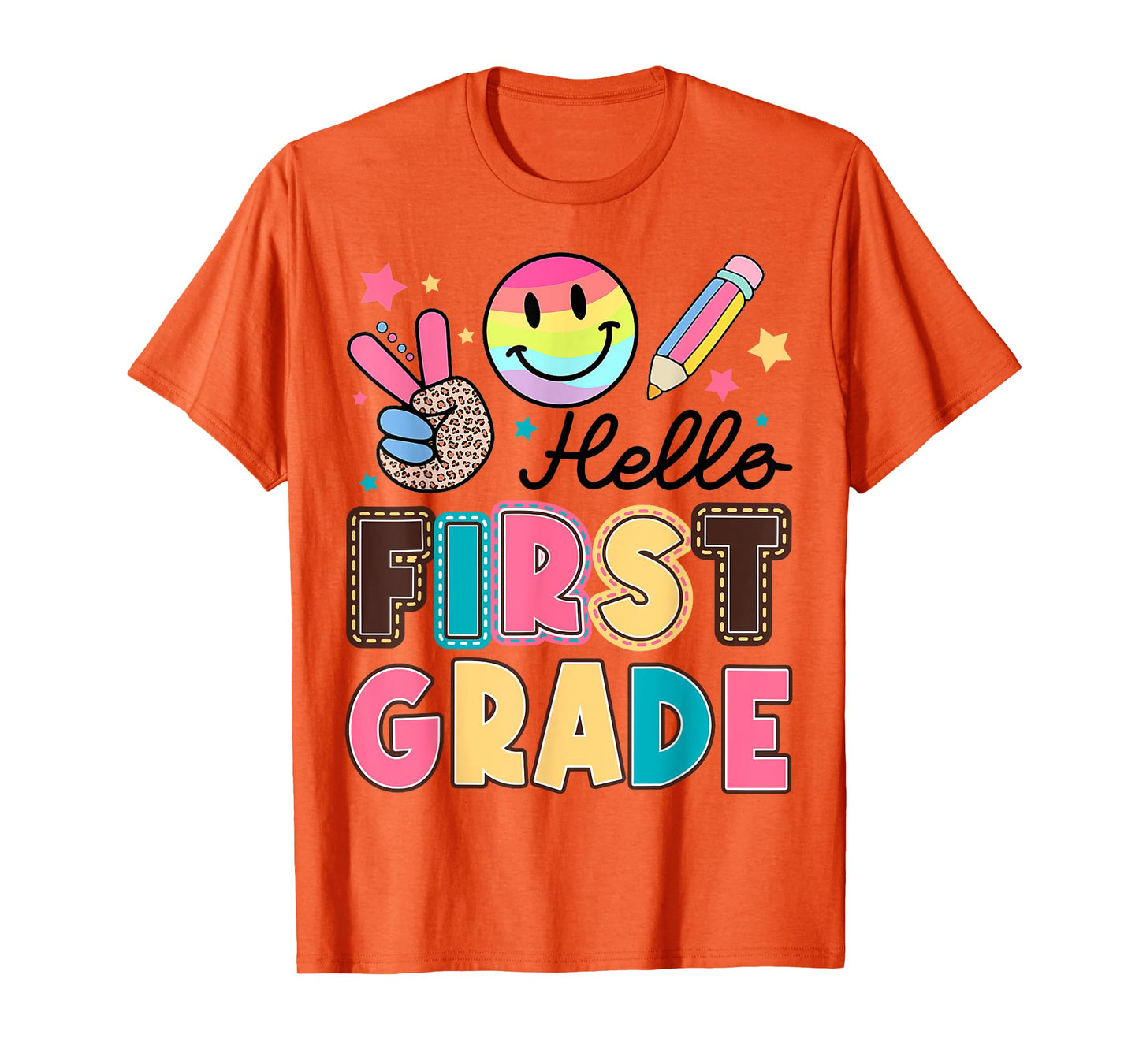 Hello First Grade Smile Face 1st Day Of School Teachers Kids T-Shirt