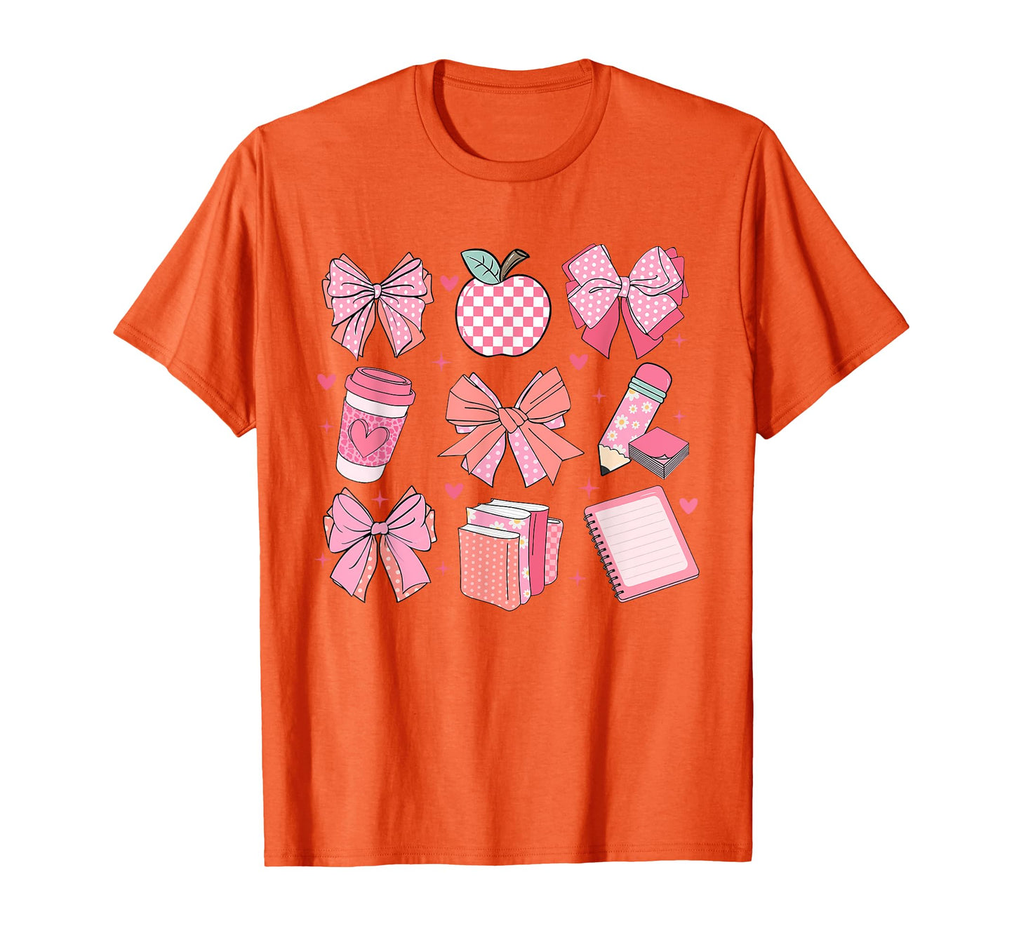 Women Coquette Pink Bow Ribbons Apple Teacher Appreciation T-Shirt