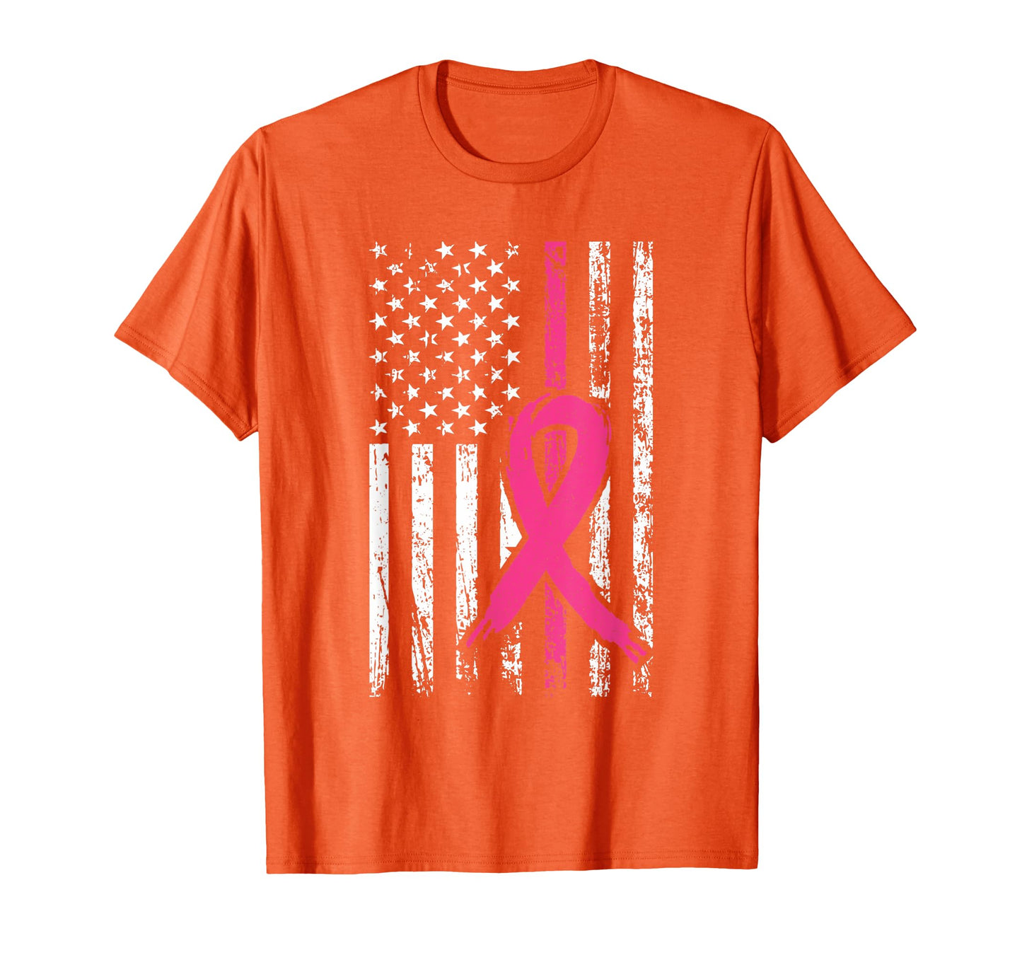 Pink Ribbon Retro USA American Flag Breast Cancer Awareness T-Shirt