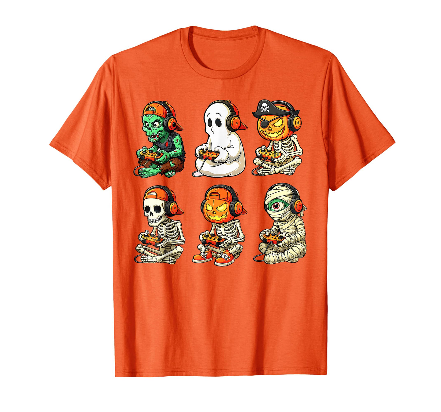Halloween Skeleton Zombie Mummy Gaming Controllers Boys Kids T-Shirt