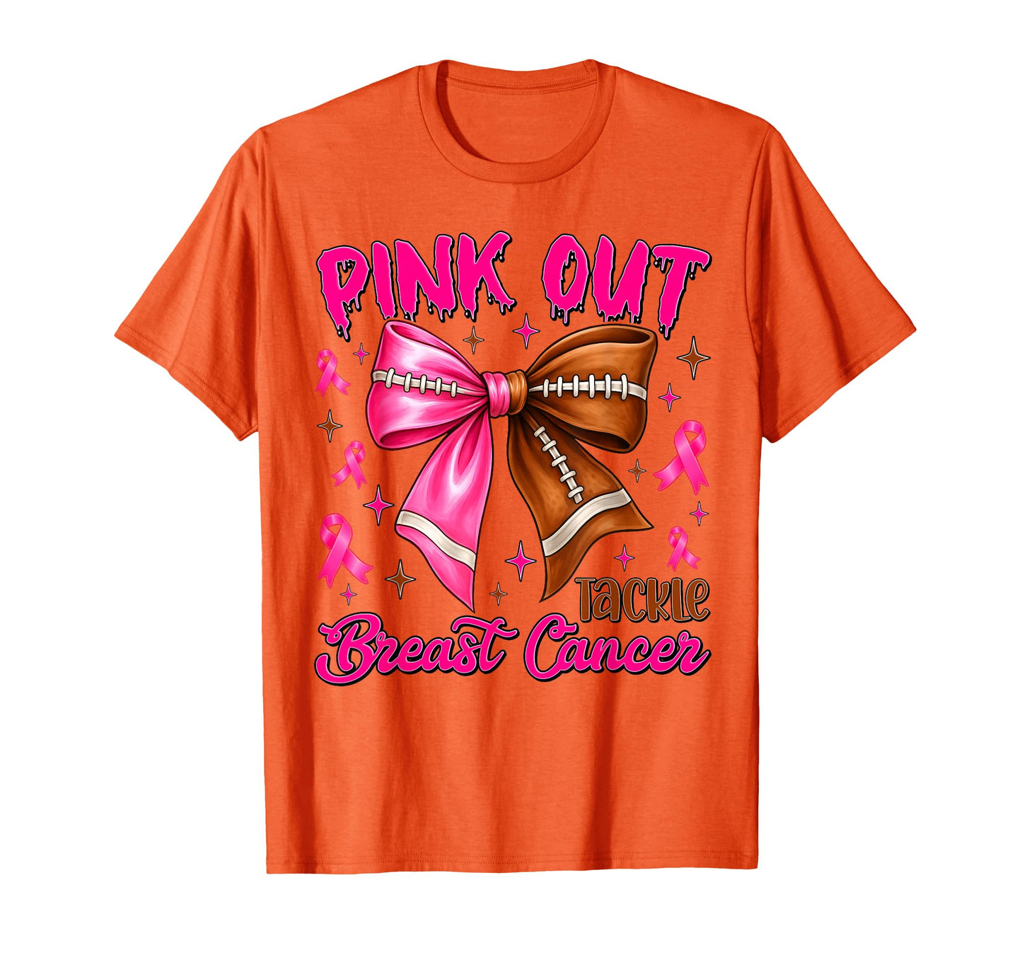 Preppy Pink Out Tackle Breast Cancer Coquette Football Bow T-Shirt