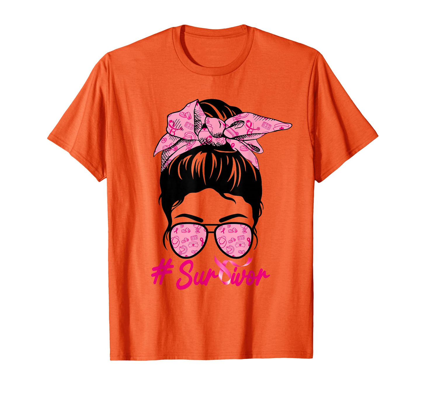 Survivor Messy Bun Pink Breast Cancer Awareness T-Shirt