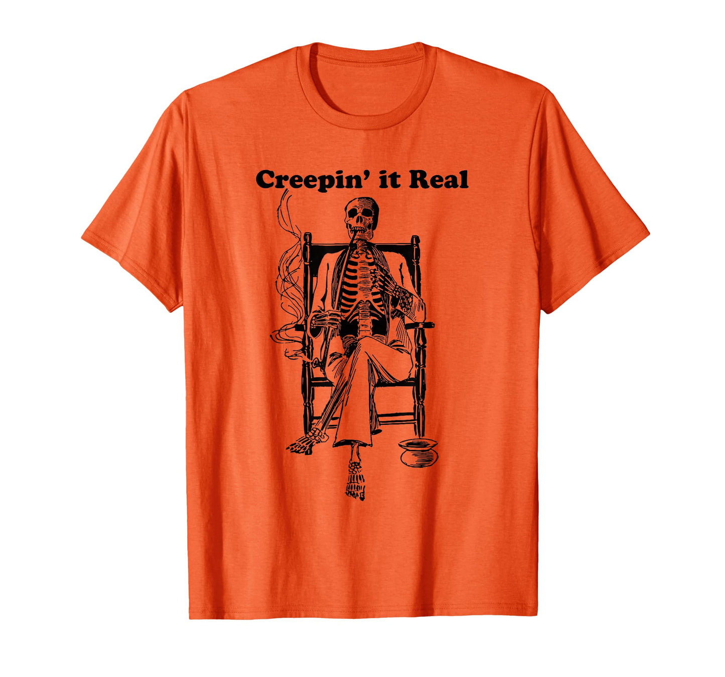 Creeping it Real Vintage Pipe Smoking Halloween Skeleton T-Shirt