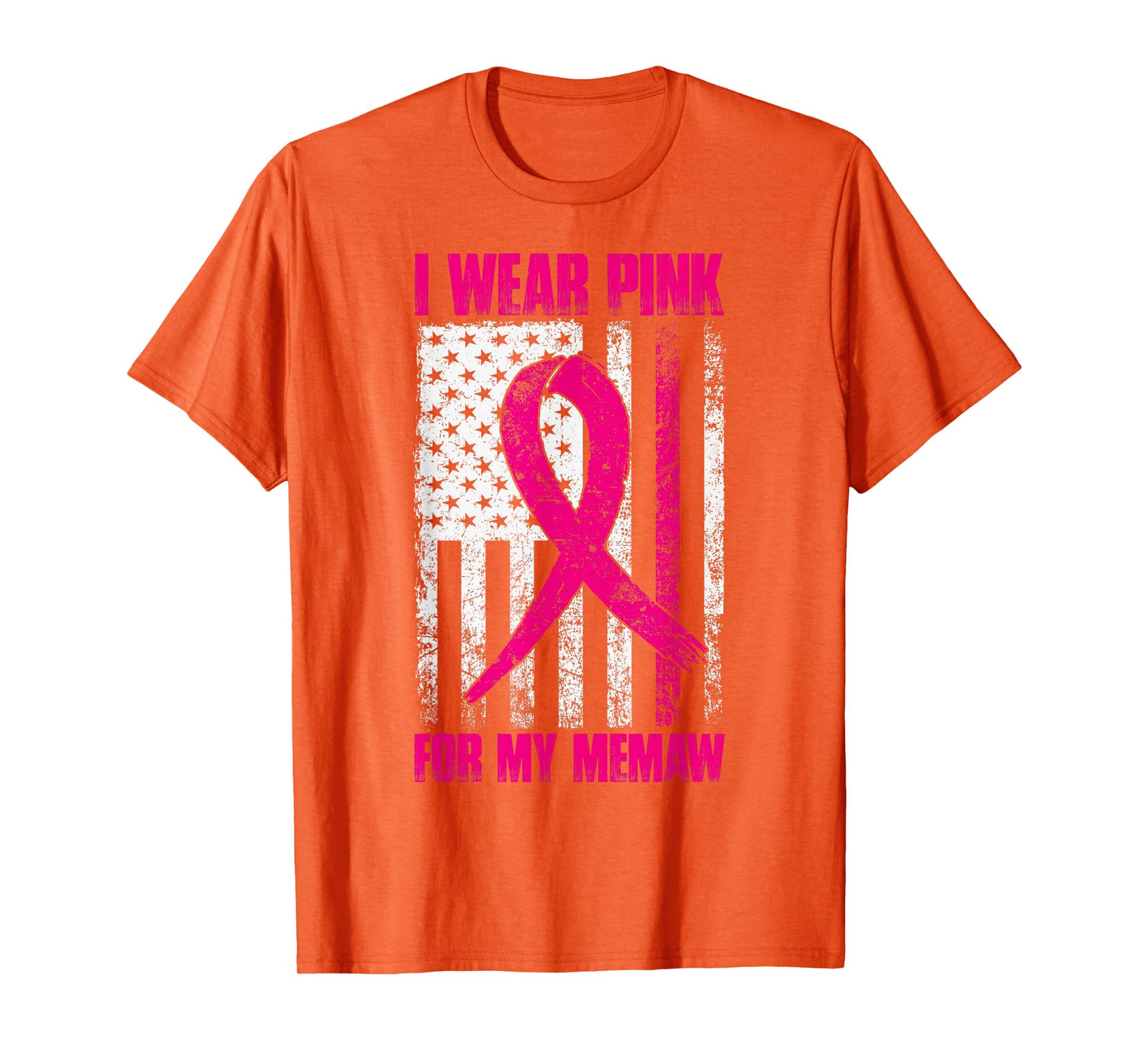 I Wear Pink For My Memaw Breast Cancer Awareness USA Flag T-Shirt