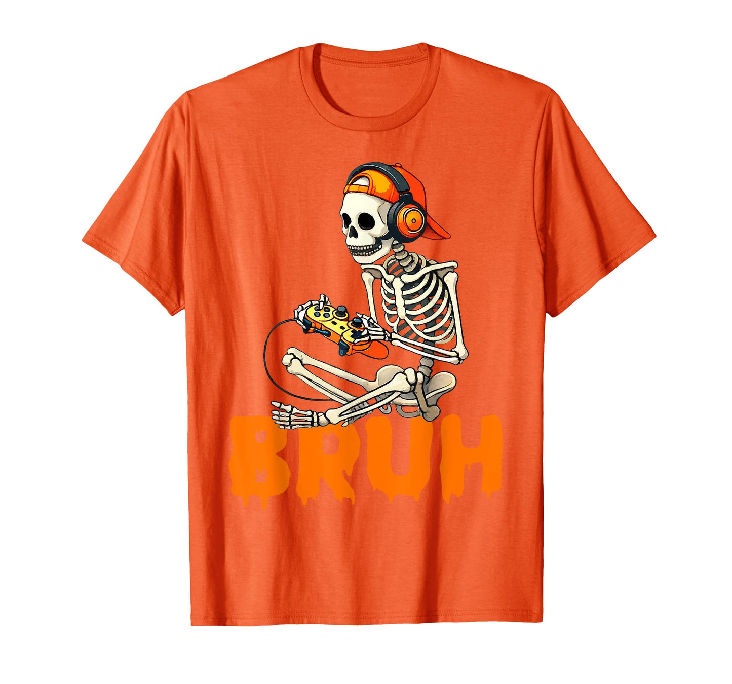 Bruh Halloween Boys Kids Gamer Mens Skeleton Video Gaming T-Shirt