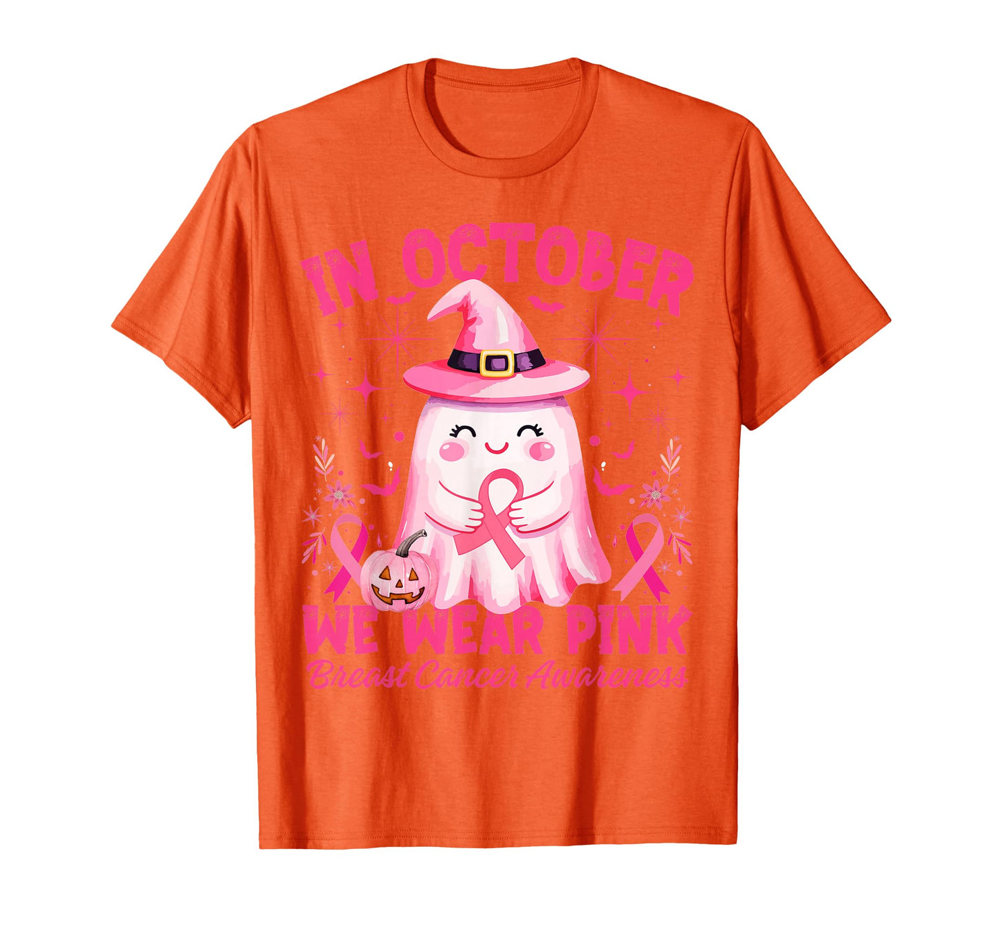 Breast Cancer Women in October We Wear Pink Halloween Ghost T-Shirt