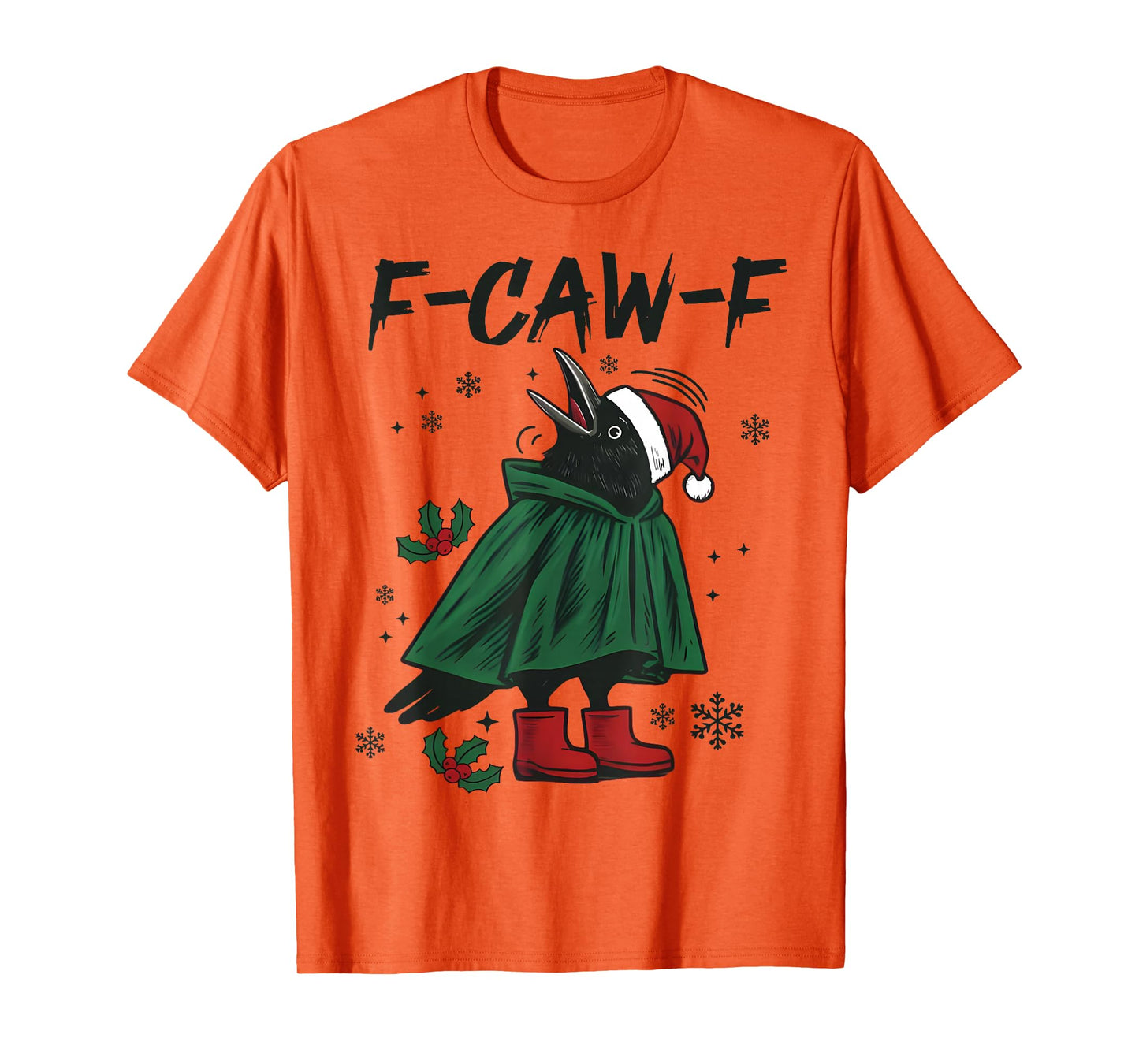 Funny Crow Lights Santa Christmas Merry F-Caw-F Christmas T-Shirt