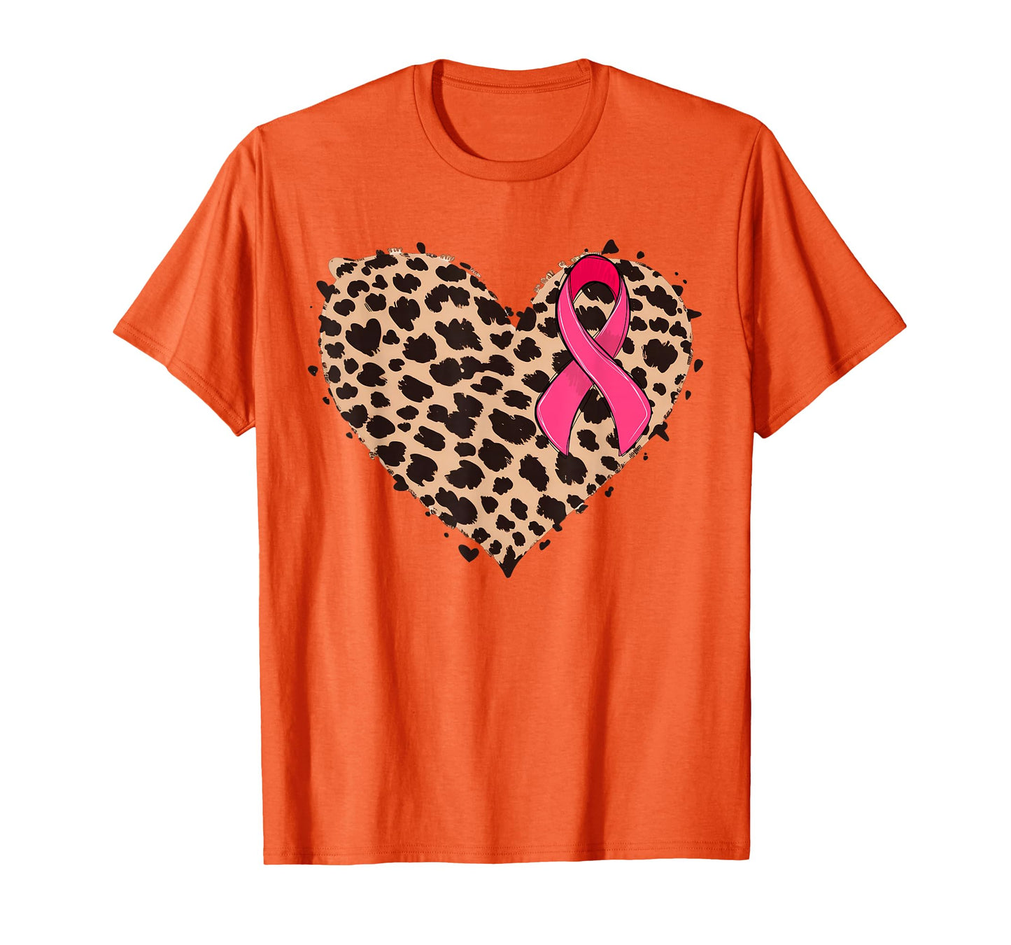 Breast cancer Pink ribbon Cheetah Leopard Heart Print T-Shirt