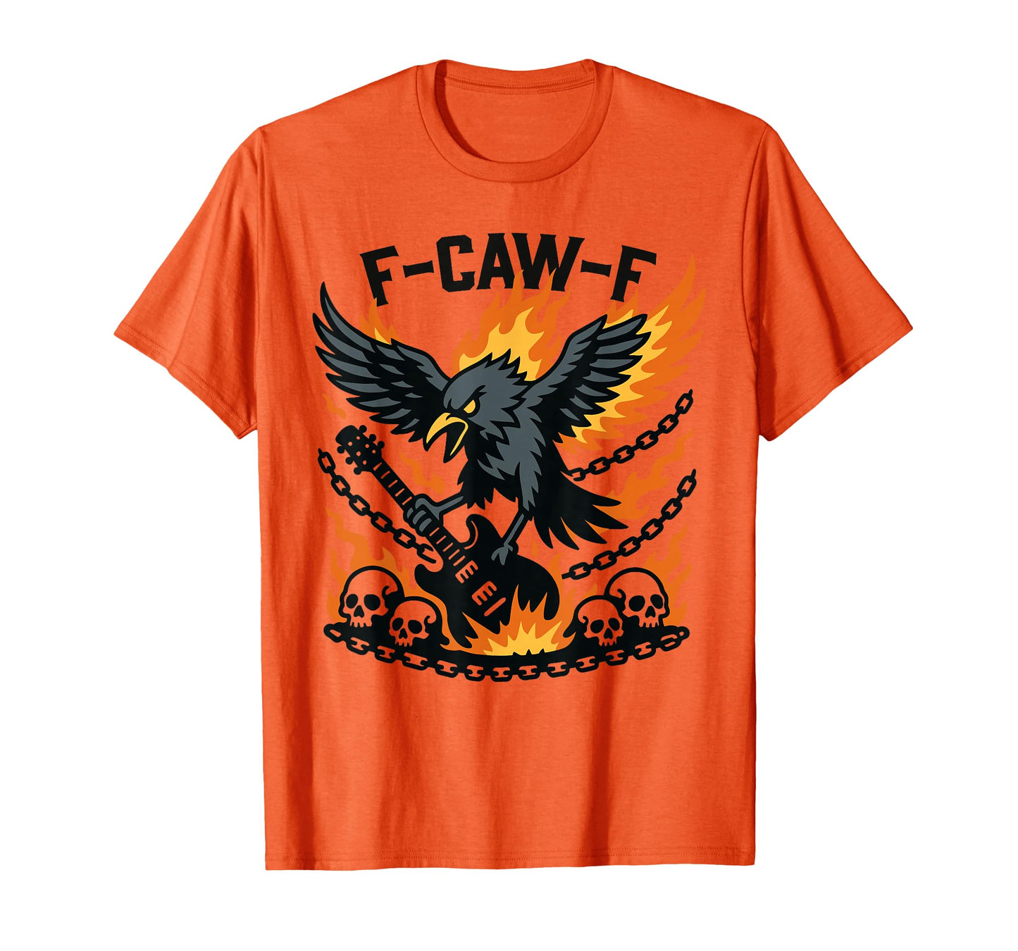 F-Caw-F Crow Fire Flames Guitar Skulls T-Shirt